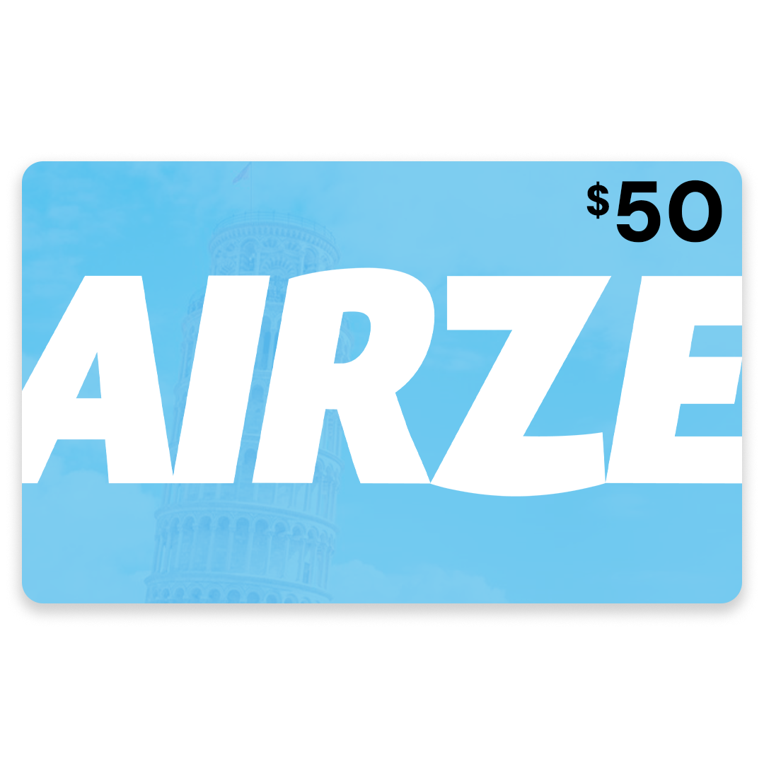 Airze $50 digital gift card for travel comfort products, perfect for gifting frequent travelers.